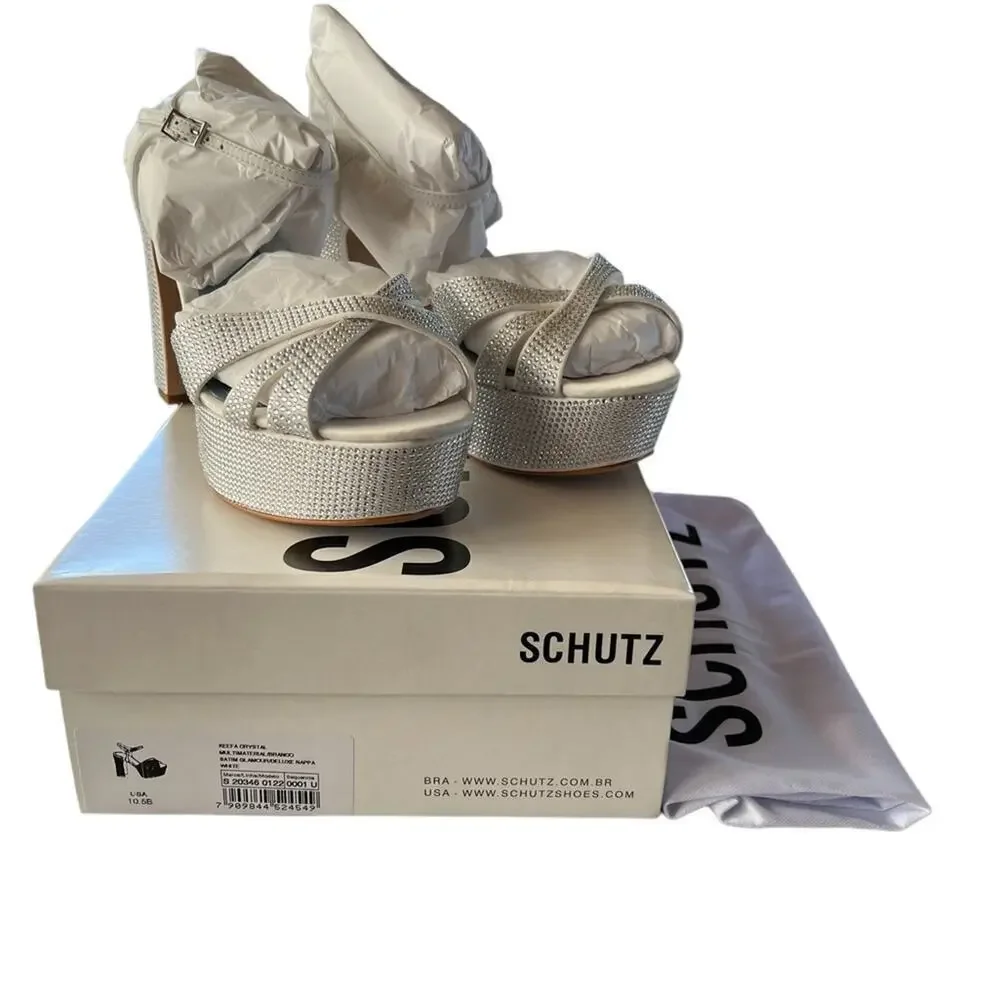 NEW Schutz KEEFA crystal Satin & Leather Sandals Sz 10.5